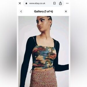 UO Tasmin Mesh Ruched Cropped Cami